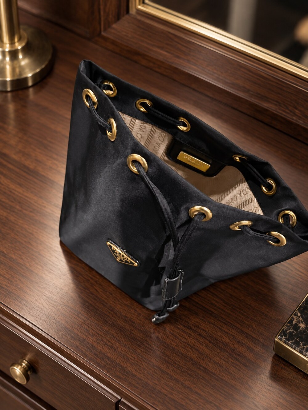 Prada Black Drawstring Makeup Bag | Drawstring Accessory Pouch - Picture 6 of 6